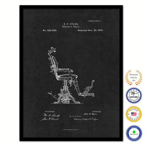 1879 Dentist's Chair Vintage Patent Artwork Black Framed Canvas Home Office Decor Great for Dentist Orthodontist
