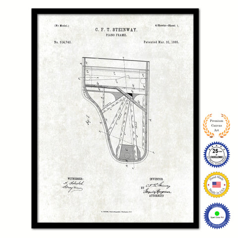 1885 Piano Frame Old Patent Art Print on Canvas Custom Framed Vintage Home Decor Wall Decoration Great for Gifts