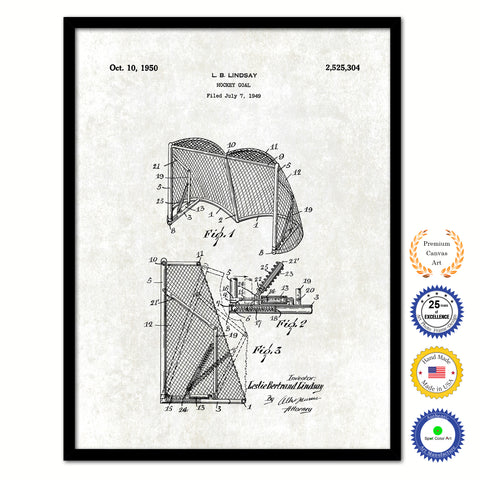 1950 Hockey Goal Old Patent Art Print on Canvas Custom Framed Vintage Home Decor Wall Decoration Great for Gifts