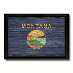 Montana State Flag Texture Canvas Print with Black Picture Frame Home Decor Man Cave Wall Art Collectible Decoration Artwork Gifts