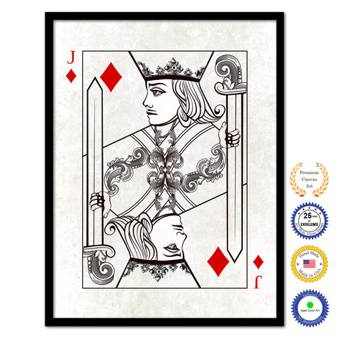Jack Heart Poker Decks of Vintage Cards Print on Canvas Brown Custom Framed