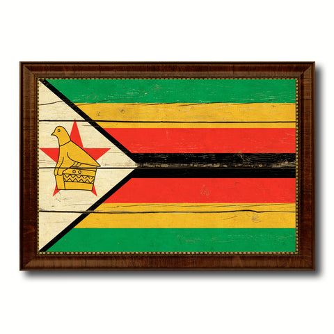 Zimbabwe Country Flag Vintage Canvas Print with Brown Picture Frame Home Decor Gifts Wall Art Decoration Artwork