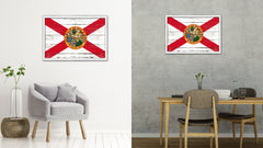 Florida State Flag Shabby Chic Gifts Home Decor Wall Art Canvas Print, White Wash Wood Frame