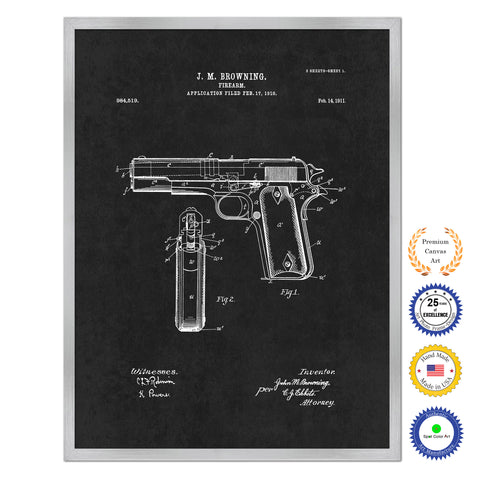 1911 Handgun Firearm Old Patent Art Print on Canvas Custom Framed Vintage Home Decor Wall Decoration Great for Gifts
