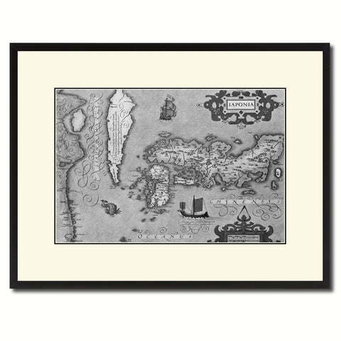 Japan Vintage B&W Map Canvas Print, Picture Frame Home Decor Wall Art Gift Ideas