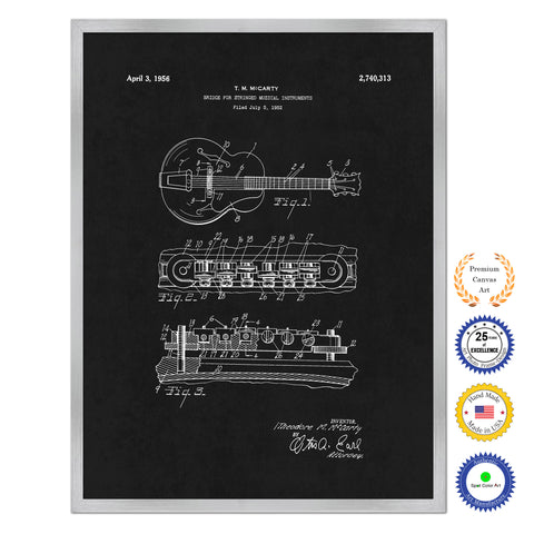 1956 Bridge for Guitar Stringed Musical Instruments Old Patent Art Print on Canvas Custom Framed Vintage Home Decor Wall Decoration Great for Gifts