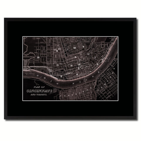 Cincinnati Vintage Vivid Sepia Map Canvas Print, Picture Frames Home Decor Wall Art Decoration Gifts