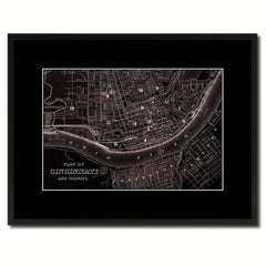 Cincinnati Vintage Vivid Sepia Map Canvas Print, Picture Frames Home Decor Wall Art Decoration Gifts