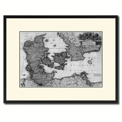 Denmark Centuries Vintage B&W Map Canvas Print, Picture Frame Home Decor Wall Art Gift Ideas