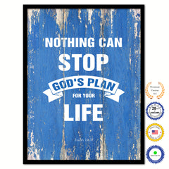 Nothing can stop God's plan for your life - Isaiah 14:27 Bible Verse Scripture Quote Blue Canvas Print with Picture Frame