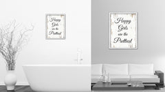 Happy girls are the prettiest girls Vintage Saying Gifts Home Decor Wall Art Canvas Print with Custom Picture Frame, White Wash