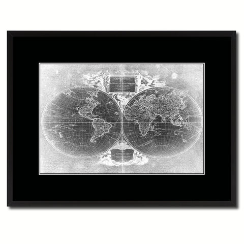 World Vintage Monochrome Map Canvas Print, Gifts Picture Frames Home Decor Wall Art