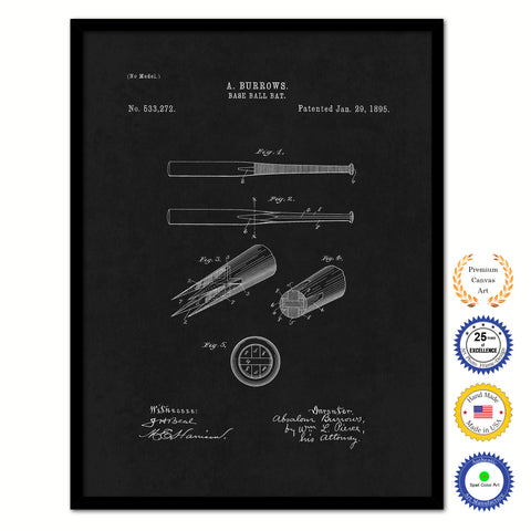 1895 Baseball Bat Old Patent Art Print on Canvas Custom Framed Vintage Home Decor Wall Decoration Great for Gifts