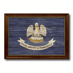 Louisiana State Flag Texture Canvas Print with Brown Picture Frame Gifts Home Decor Wall Art Collectible Decoration