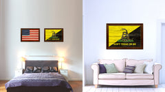 Gadsden Don't Tread on Me Military Flag Texture Canvas Print with Brown Picture Frame Home Decor Wall Art Gifts