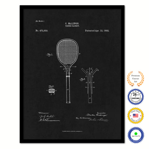 1892 Tennis Racket Old Patent Art Print on Canvas Custom Framed Vintage Home Decor Wall Decoration Great for Gifts