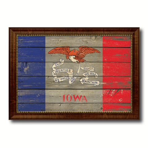 Iowa State Vintage Flag Canvas Print with Brown Picture Frame Home Decor Man Cave Wall Art Collectible Decoration Artwork Gifts