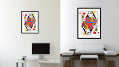 Queen Heart Poker Decks of Vintage Cards Print on Canvas Black Custom Framed
