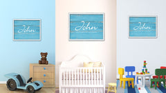 John Name Plate White Wash Wood Frame Canvas Print Boutique Cottage Decor Shabby Chic