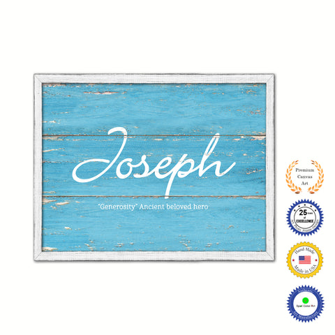 Joseph Name Plate White Wash Wood Frame Canvas Print Boutique Cottage Decor Shabby Chic