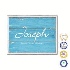 Joseph Name Plate White Wash Wood Frame Canvas Print Boutique Cottage Decor Shabby Chic