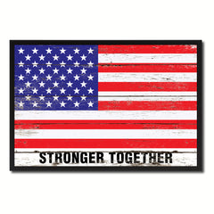 Stronger Together USA Flag Vintage Canvas Print with Picture Frame Home Decor Man Cave Wall Art Collectible Decoration Artwork Gifts
