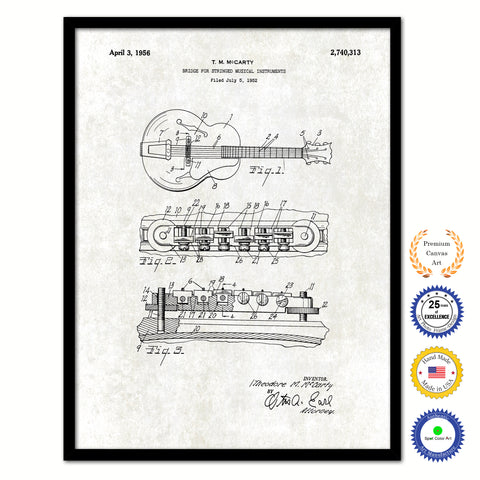 1956 Bridge for Guitar Stringed Musical Instruments Old Patent Art Print on Canvas Custom Framed Vintage Home Decor Wall Decoration Great for Gifts