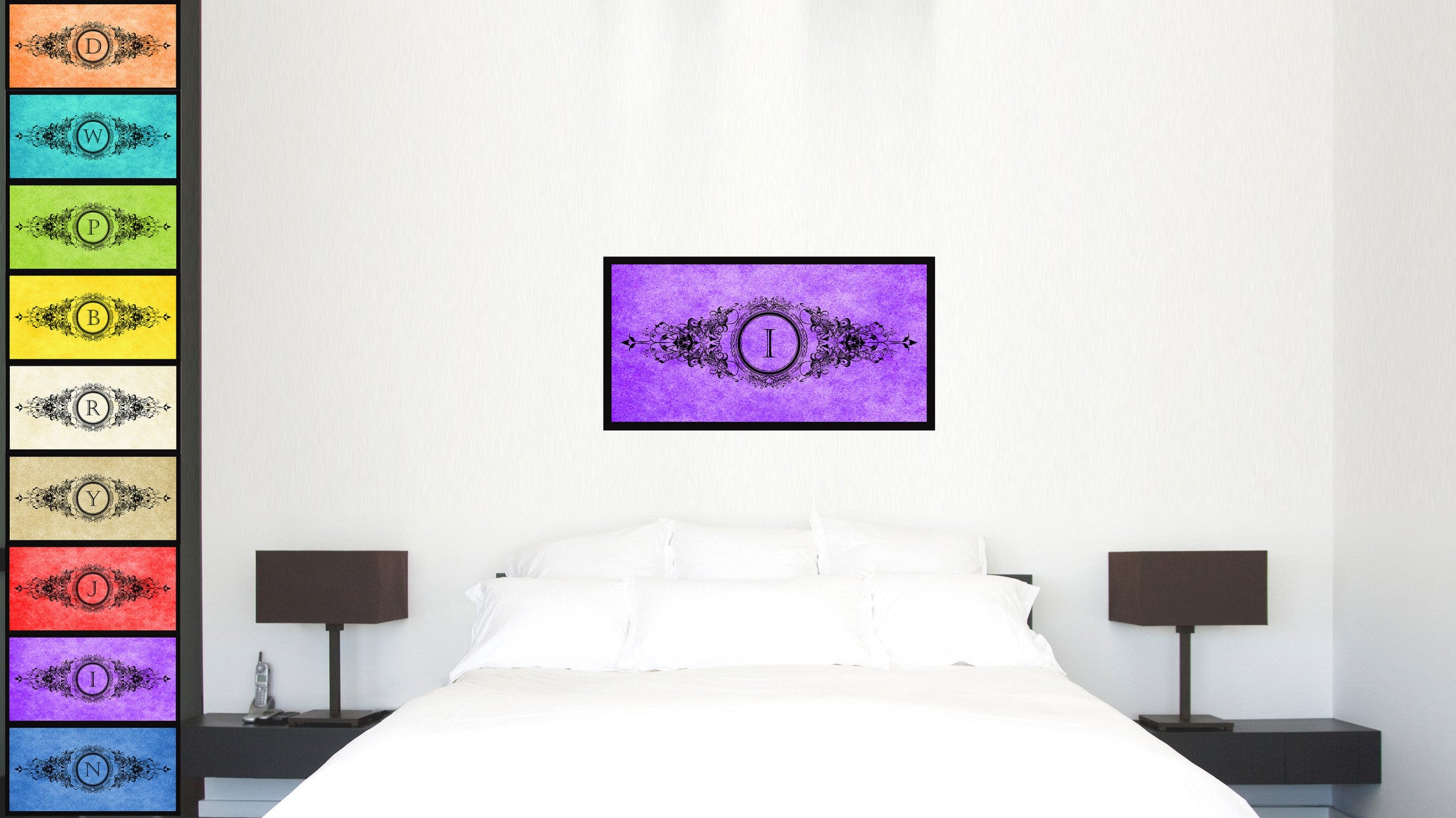 Alphabet Letter I Purple Canvas Print Black Frame Kids Bedroom Wall Décor Home Art