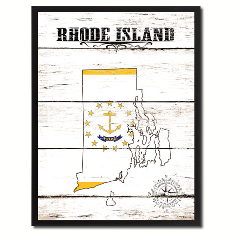 Rhode Island State Flag Texture Canvas Print with Brown Picture Frame Gifts Home Decor Wall Art Collectible Decoration