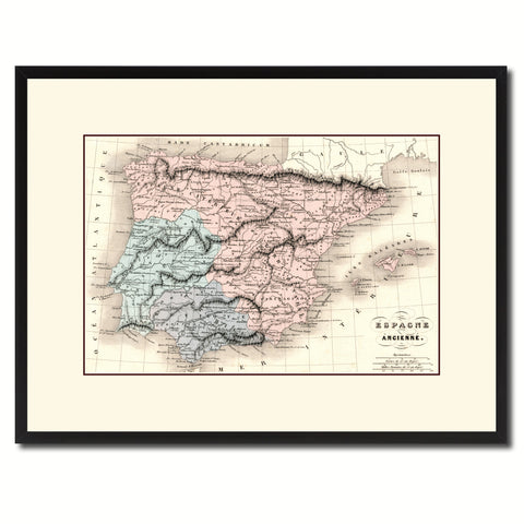 Spain Portugal Vintage Antique Map Wall Art Home Decor Gift Ideas Canvas Print Custom Picture Frame
