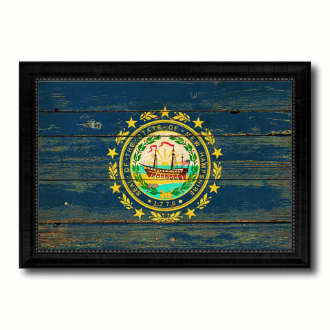 New Hampshire State Vintage Flag Canvas Print with Black Picture Frame Home Decor Man Cave Wall Art Collectible Decoration Artwork Gifts