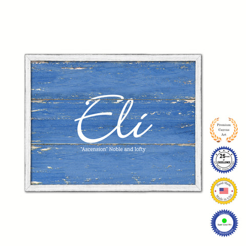 Eli Name Plate White Wash Wood Frame Canvas Print Boutique Cottage Decor Shabby Chic