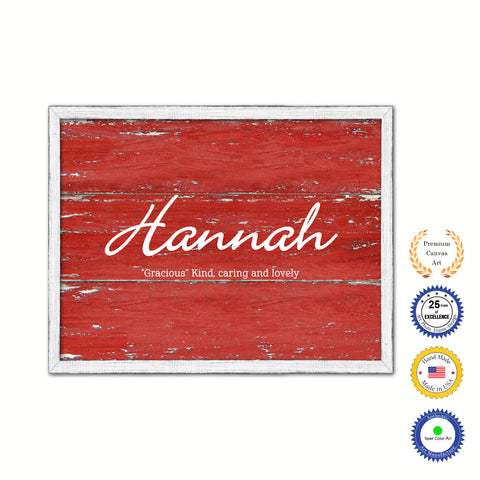 Hannah Name Plate White Wash Wood Frame Canvas Print Boutique Cottage Decor Shabby Chic