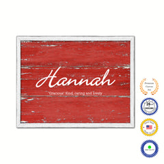Hannah Name Plate White Wash Wood Frame Canvas Print Boutique Cottage Decor Shabby Chic