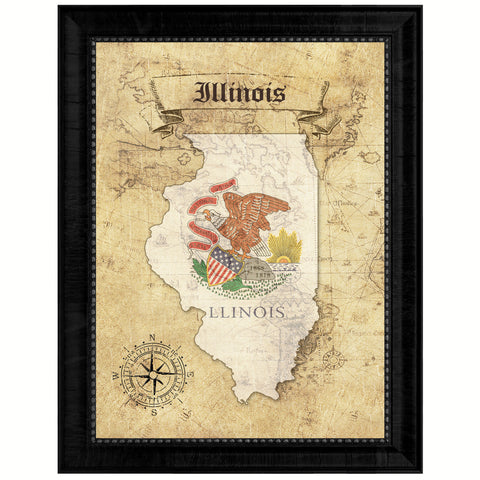 Illinois State Flag Texture Canvas Print with Brown Picture Frame Gifts Home Decor Wall Art Collectible Decoration