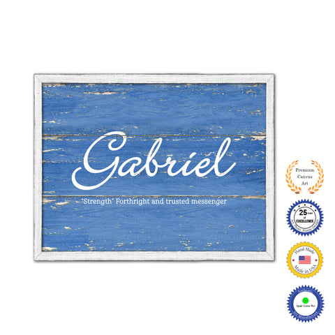 Gabriel Name Plate White Wash Wood Frame Canvas Print Boutique Cottage Decor Shabby Chic