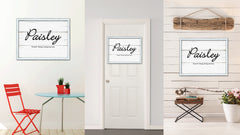 Paisley Name Plate White Wash Wood Frame Canvas Print Boutique Cottage Decor Shabby Chic