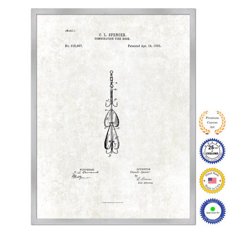 1885 Fishing Combination Fish Hook Antique Patent Artwork Silver Framed Canvas Print Home Office Decor Great for Fisherman Cabin Lake House