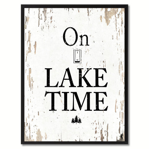 On Lake Time Saying Canvas Print, Black Picture Frame Home Decor Wall Art Gifts