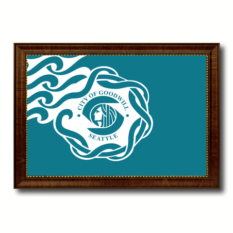 Seattle City Washington State Flag Canvas Print Brown Picture Frame