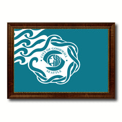 Seattle City Washington State Flag Canvas Print Brown Picture Frame