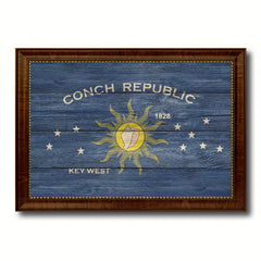 Conch Republic Key West City Florida State Texture Flag Canvas Print Brown Picture Frame