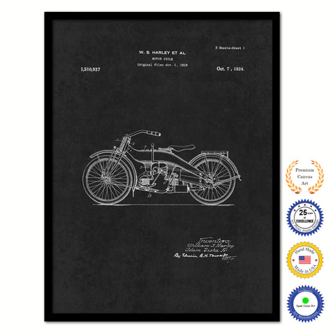 1924 Motor Cycle Old Patent Art Print on Canvas Custom Framed Vintage Home Decor Wall Decoration Great for Gifts