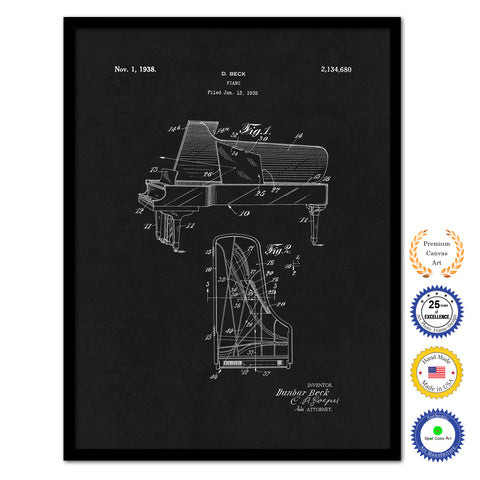 1938 Piano Old Patent Art Print on Canvas Custom Framed Vintage Home Decor Wall Decoration Great for Gifts