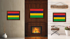 Mauritius Country Flag Vintage Canvas Print with Brown Picture Frame Home Decor Gifts Wall Art Decoration Artwork