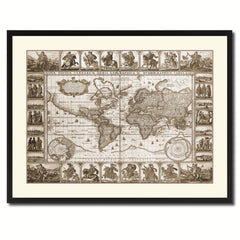 Geographic Vintage Sepia Map Canvas Print, Picture Frame Gifts Home Decor Wall Art Decoration