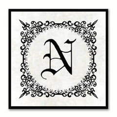 Alphabet N White Canvas Print Black Frame Kids Bedroom Wall Décor Home Art