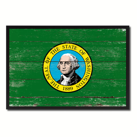 Washington State Flag Vintage Canvas Print with Black Picture Frame Home DecorWall Art Collectible Decoration Artwork Gifts