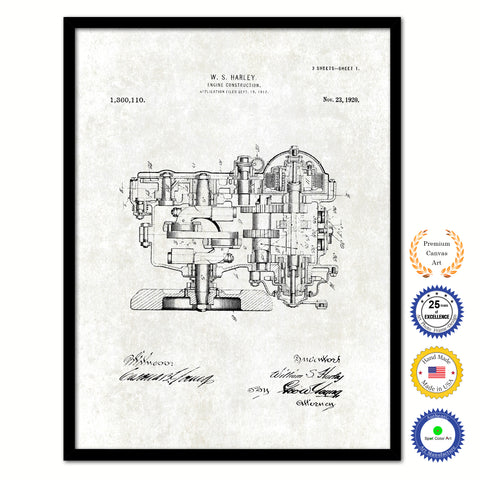 1920 Engine Construction Old Patent Art Print on Canvas Custom Framed Vintage Home Decor Wall Decoration Great for Gifts