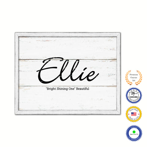 Ellie Name Plate White Wash Wood Frame Canvas Print Boutique Cottage Decor Shabby Chic